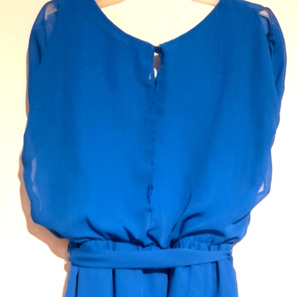 Pinky Blue  Open Sleeve Midi Dress With Tie Waste - Picture 3 of 4